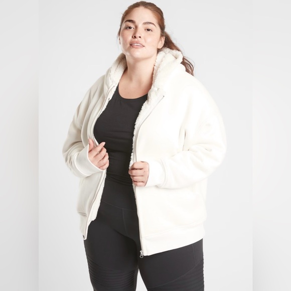Athleta Cozy Sherpa Reversible Jacket Full Zip Sweater Hoodie Pockets Plus Size - Picture 2 of 3